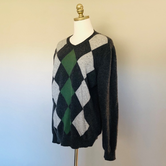 Mens Cashmere Argyle Sweater Gray Green  XL Apt 9 - Picture 4 of 9